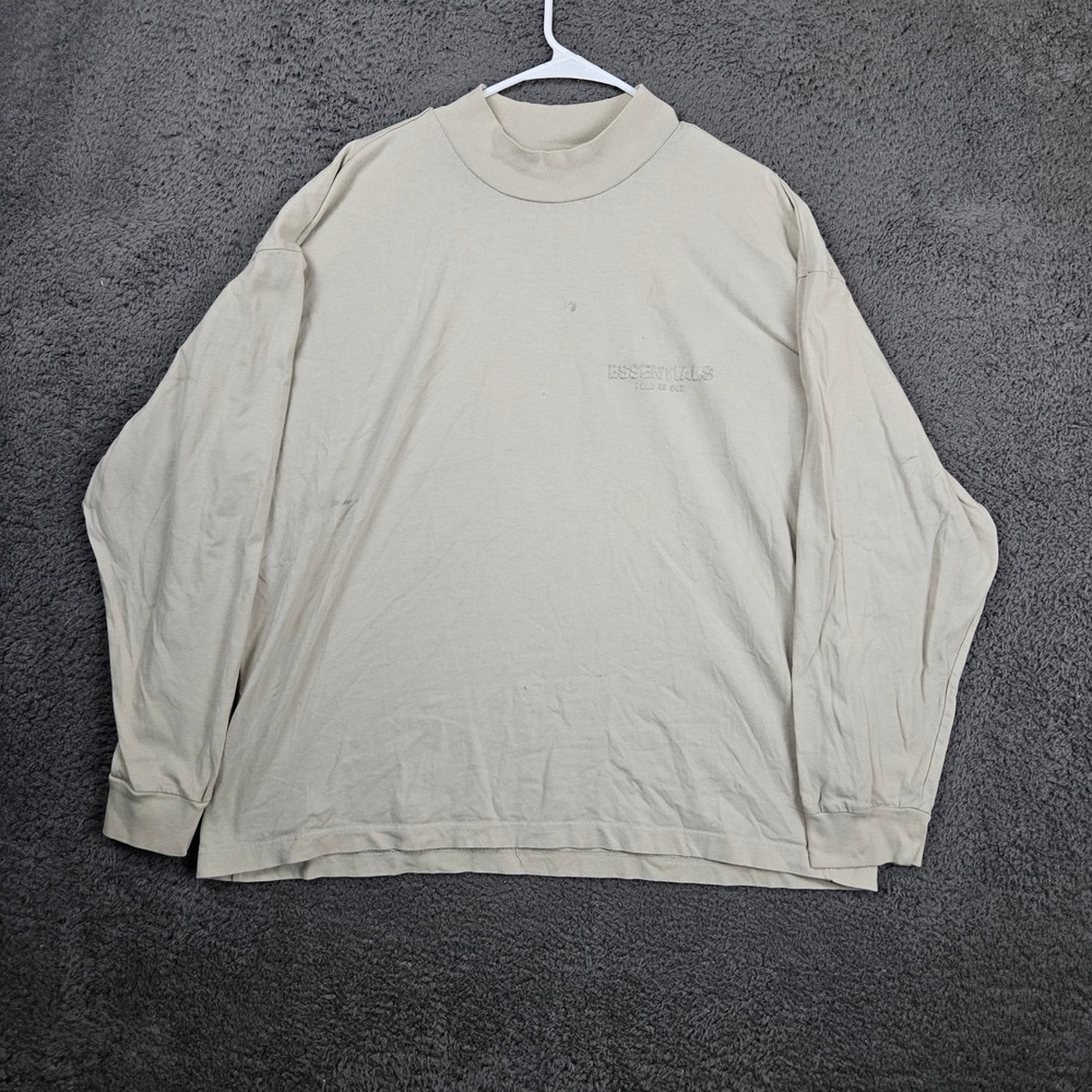 Essentials Fear Of God Mens Medium Beige Mock Neck Long Sleeve T-Shirt